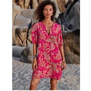 Johnny Was Jade Women’s S Vesna Floral Puff Sleeve Silk Lined Boho Mini Dress